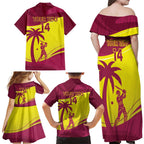 Custom West Indies Cricket Family Matching Off Shoulder Maxi Dress and Hawaiian Shirt 2024 World Cup Go Windies