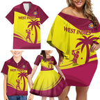 Custom West Indies Cricket Family Matching Off Shoulder Short Dress and Hawaiian Shirt 2024 World Cup Go Windies