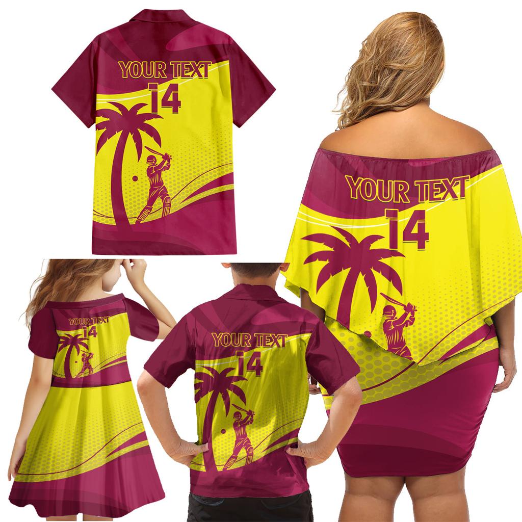 Custom West Indies Cricket Family Matching Off Shoulder Short Dress and Hawaiian Shirt 2024 World Cup Go Windies