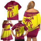 Custom West Indies Cricket Family Matching Off Shoulder Short Dress and Hawaiian Shirt 2024 World Cup Go Windies