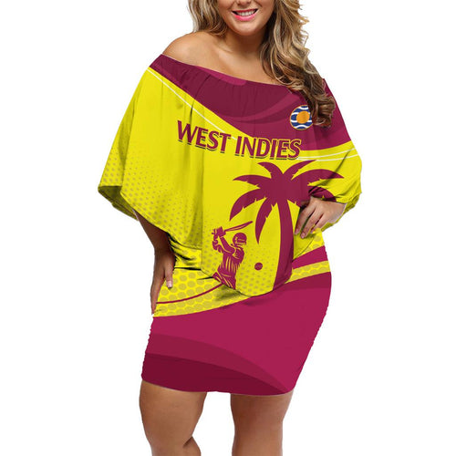 Custom West Indies Cricket Family Matching Off Shoulder Short Dress and Hawaiian Shirt 2024 World Cup Go Windies