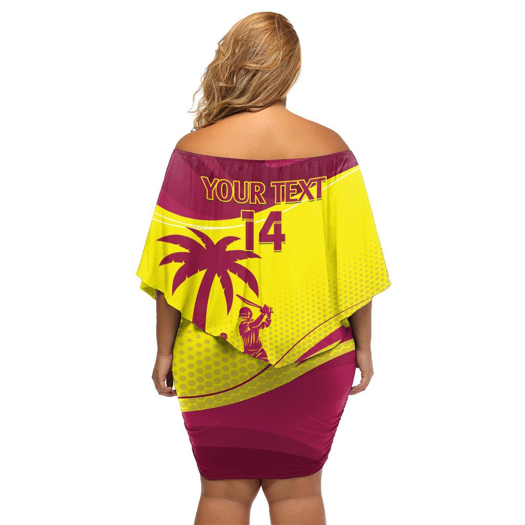 Custom West Indies Cricket Family Matching Off Shoulder Short Dress and Hawaiian Shirt 2024 World Cup Go Windies