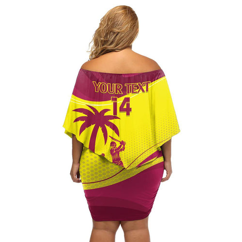 Custom West Indies Cricket Family Matching Off Shoulder Short Dress and Hawaiian Shirt 2024 World Cup Go Windies