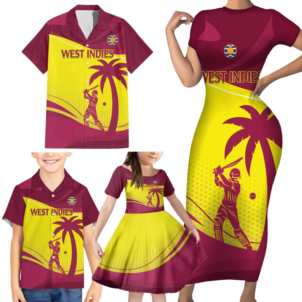 Custom West Indies Cricket Family Matching Short Sleeve Bodycon Dress and Hawaiian Shirt 2024 World Cup Go Windies