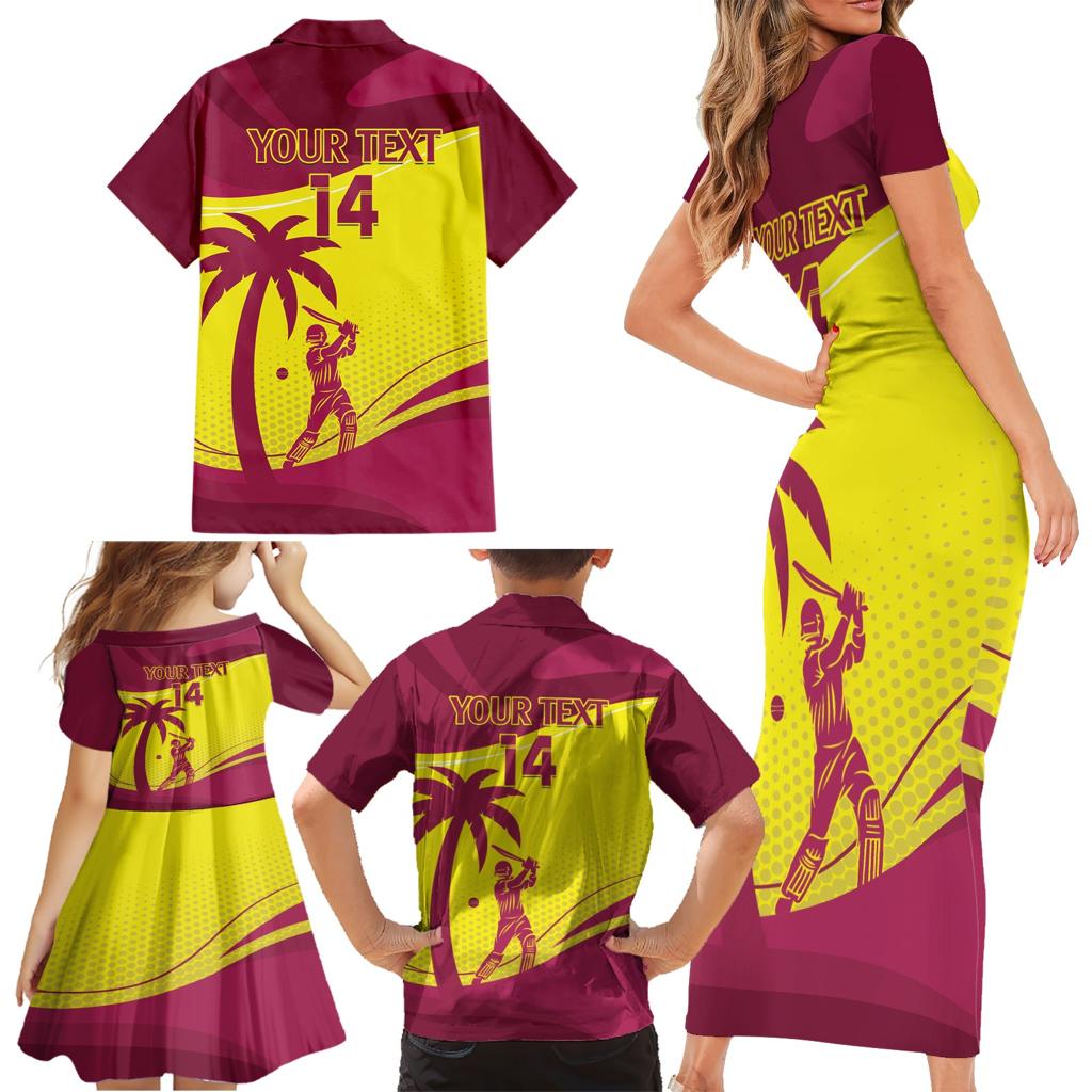 Custom West Indies Cricket Family Matching Short Sleeve Bodycon Dress and Hawaiian Shirt 2024 World Cup Go Windies