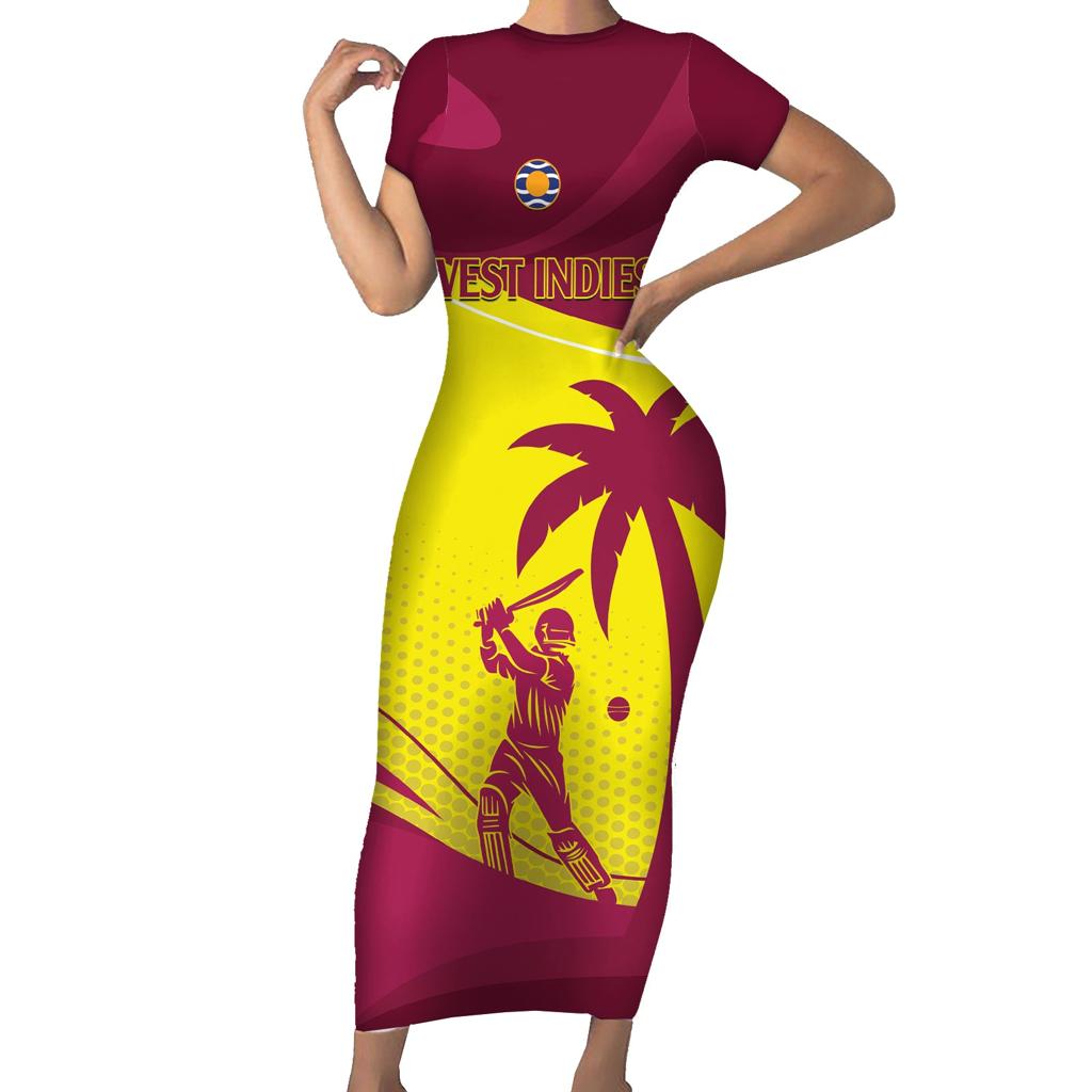 Custom West Indies Cricket Family Matching Short Sleeve Bodycon Dress and Hawaiian Shirt 2024 World Cup Go Windies