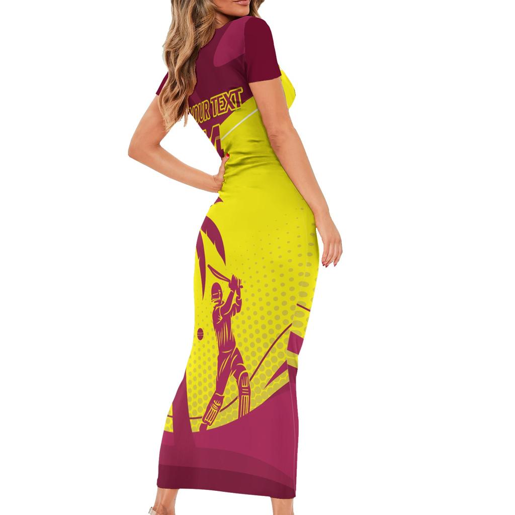 Custom West Indies Cricket Family Matching Short Sleeve Bodycon Dress and Hawaiian Shirt 2024 World Cup Go Windies