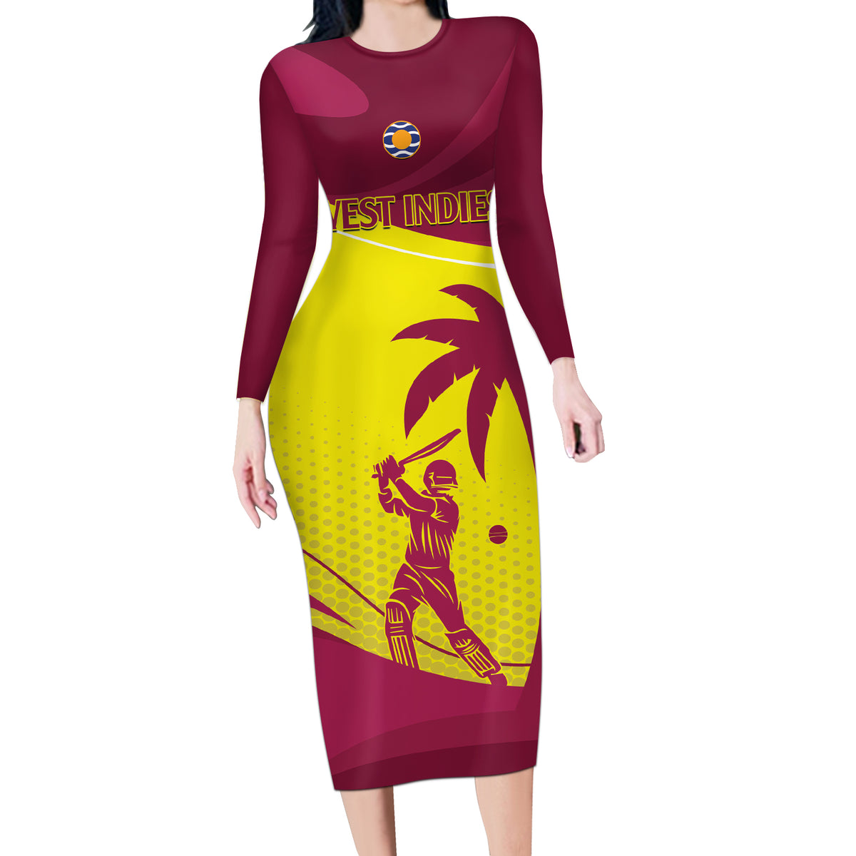 Custom West Indies Cricket Long Sleeve Bodycon Dress 2024 World Cup Go Windies
