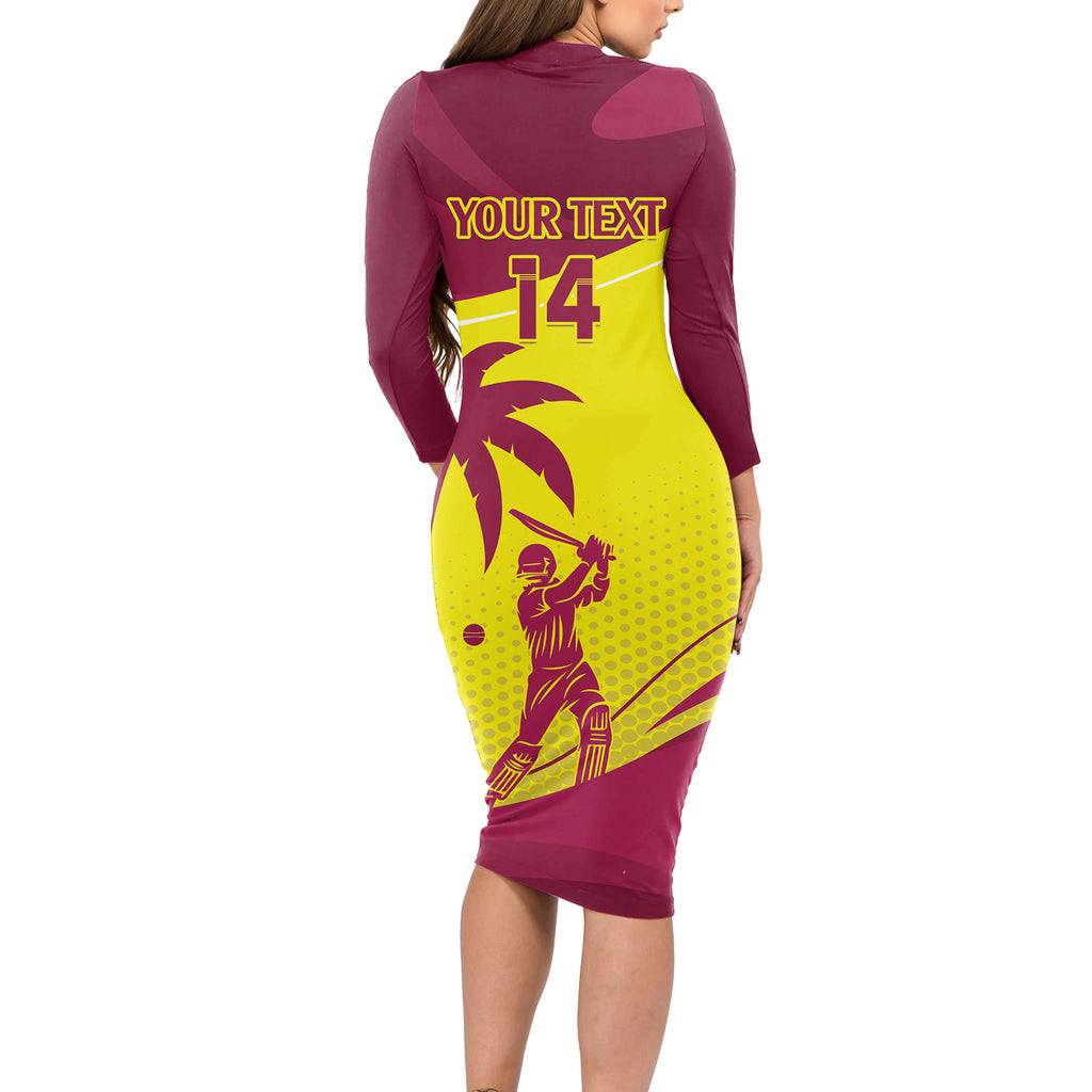 Custom West Indies Cricket Long Sleeve Bodycon Dress 2024 World Cup Go Windies