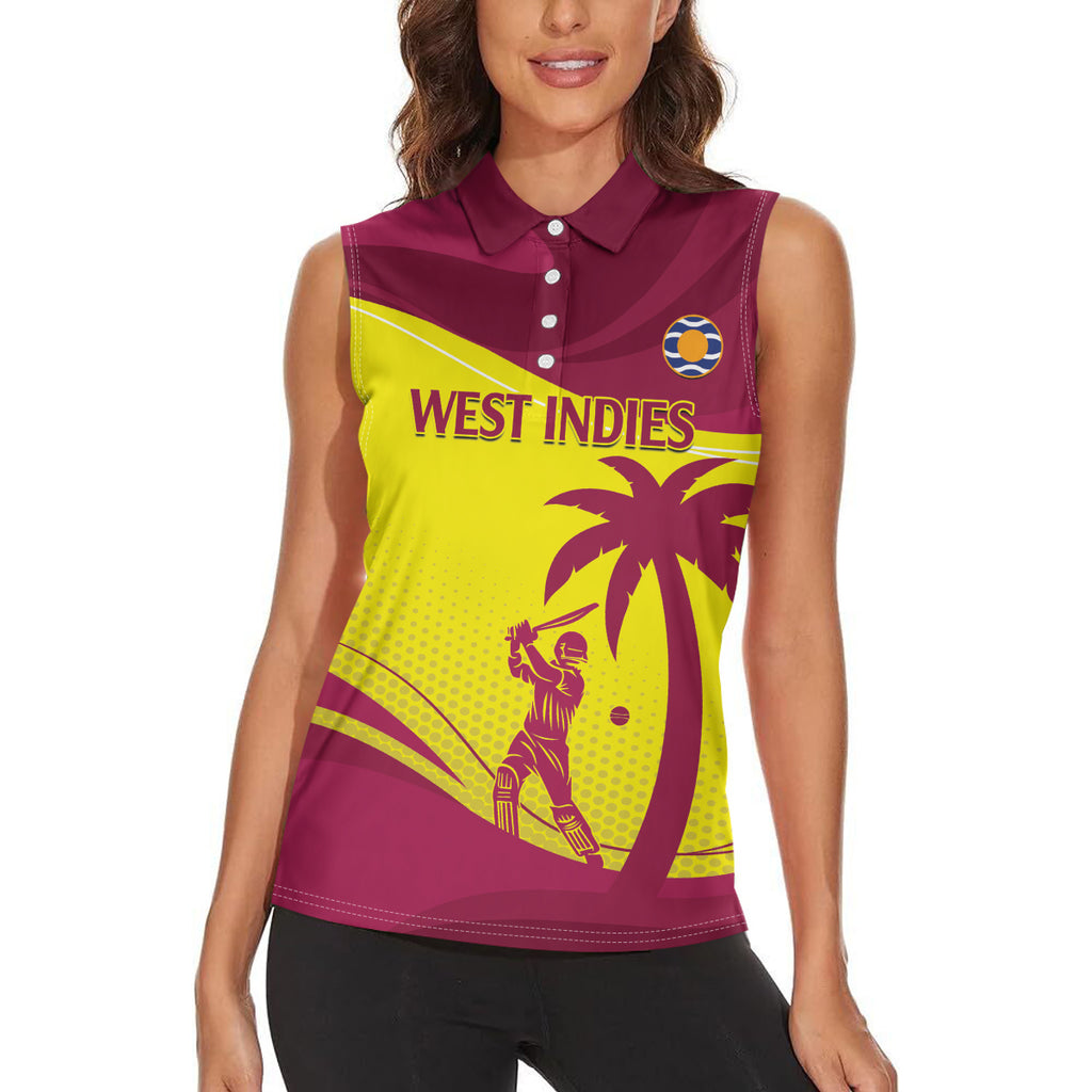 Custom West Indies Cricket Women Sleeveless Polo Shirt 2024 World Cup Go Windies