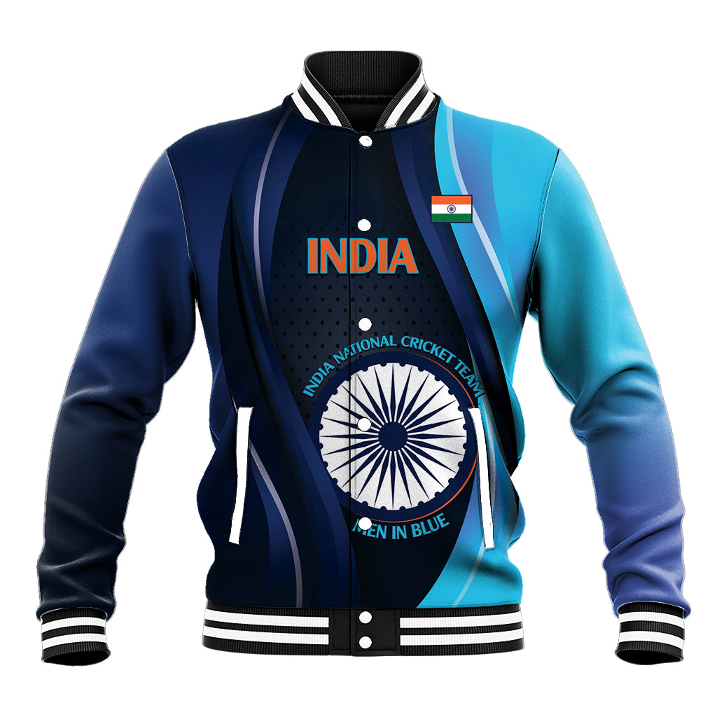Custom India Cricket Baseball Jacket 2024 World Cup Go Men in Blue