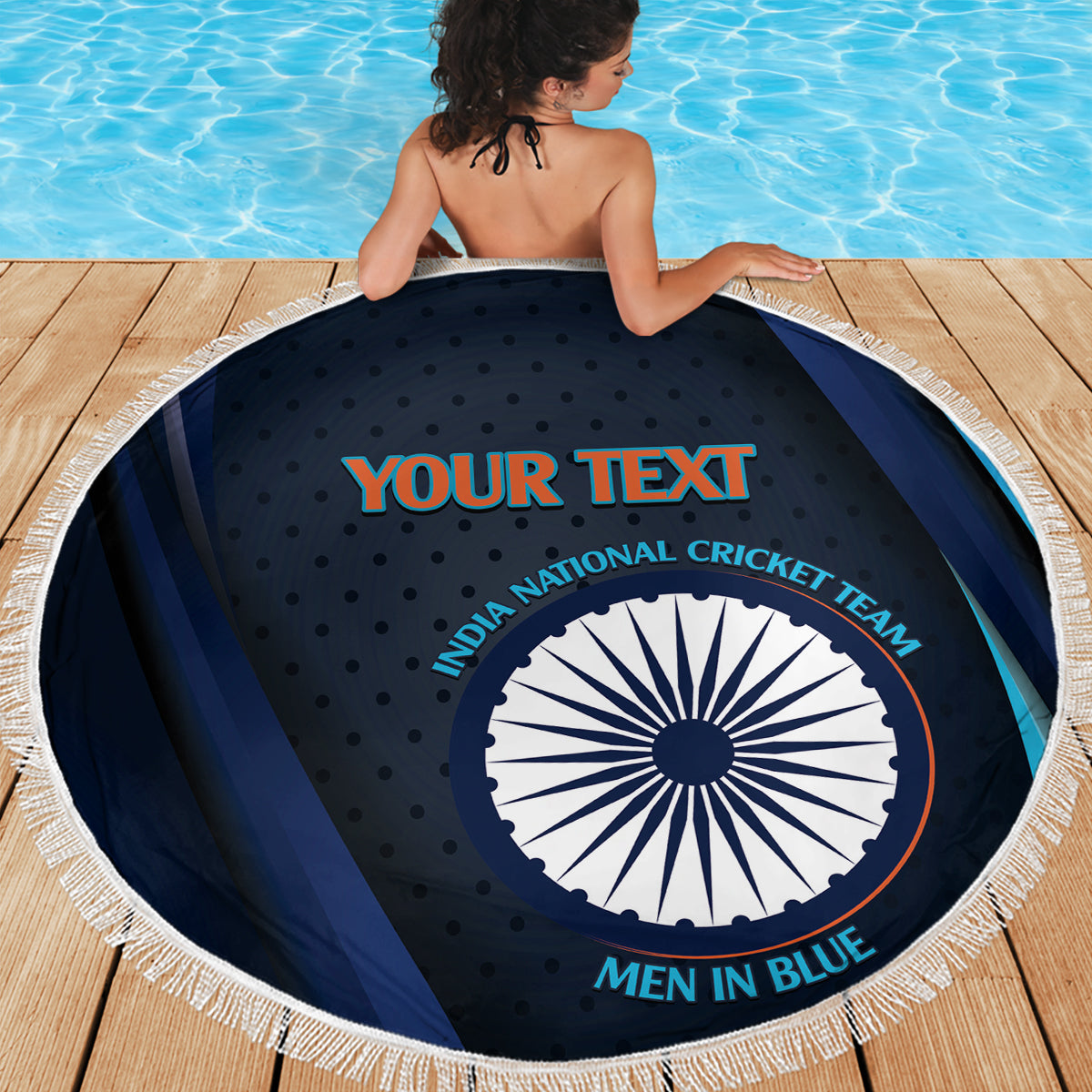 Custom India Cricket Beach Blanket 2024 World Cup Go Men in Blue