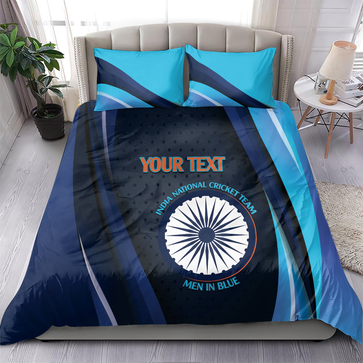 Custom India Cricket Bedding Set 2024 World Cup Go Men in Blue