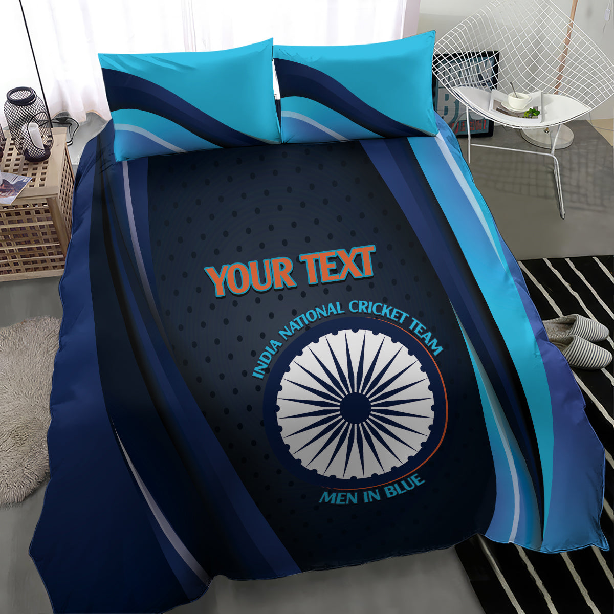 Custom India Cricket Bedding Set 2024 World Cup Go Men in Blue