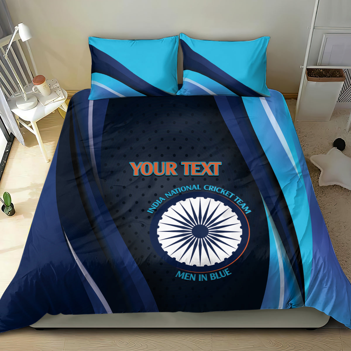 Custom India Cricket Bedding Set 2024 World Cup Go Men in Blue