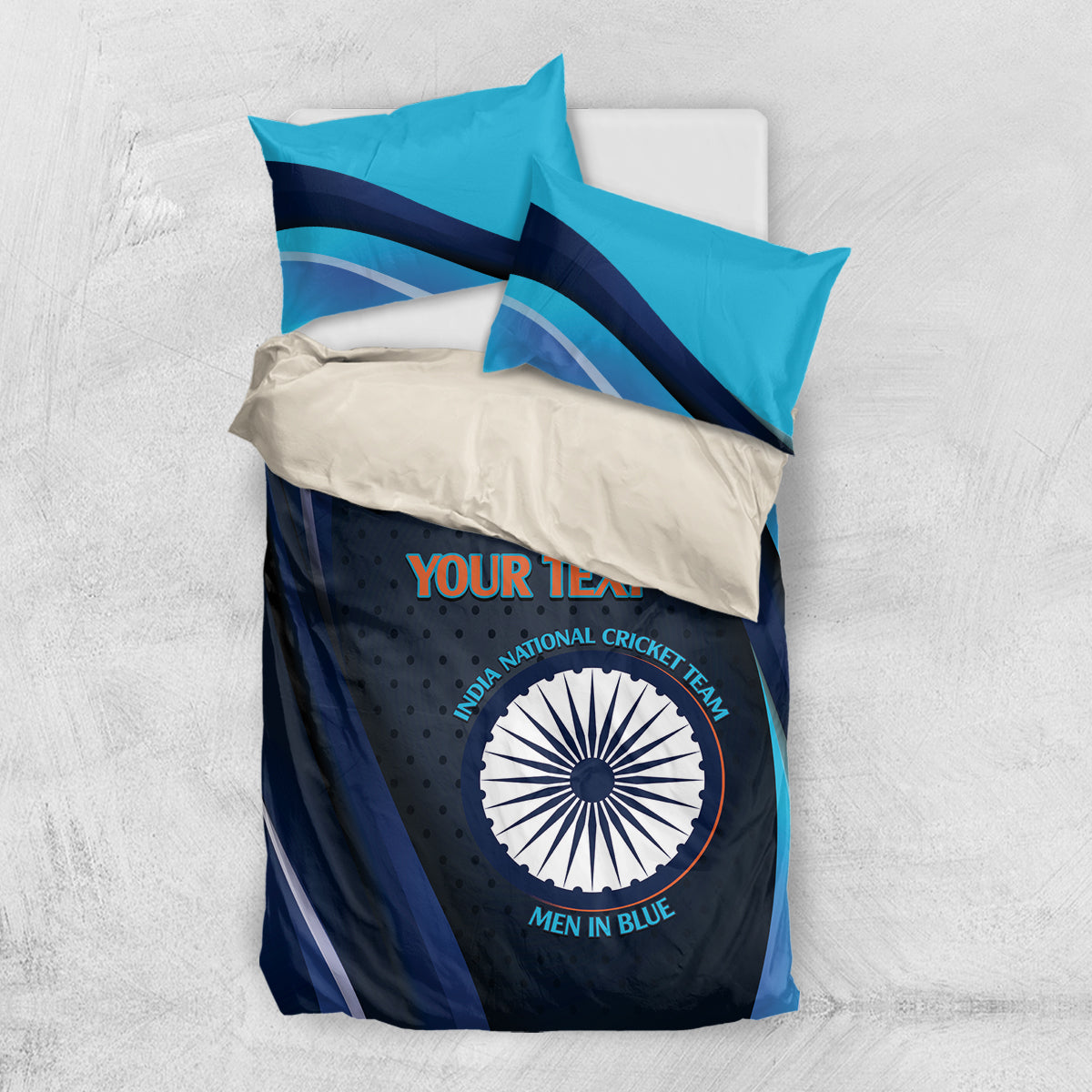 Custom India Cricket Bedding Set 2024 World Cup Go Men in Blue