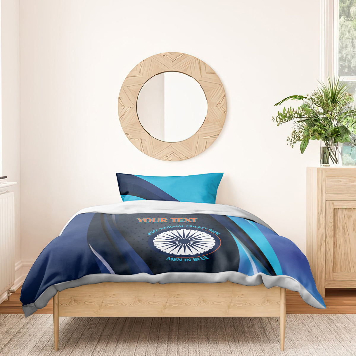 Custom India Cricket Bedding Set 2024 World Cup Go Men in Blue
