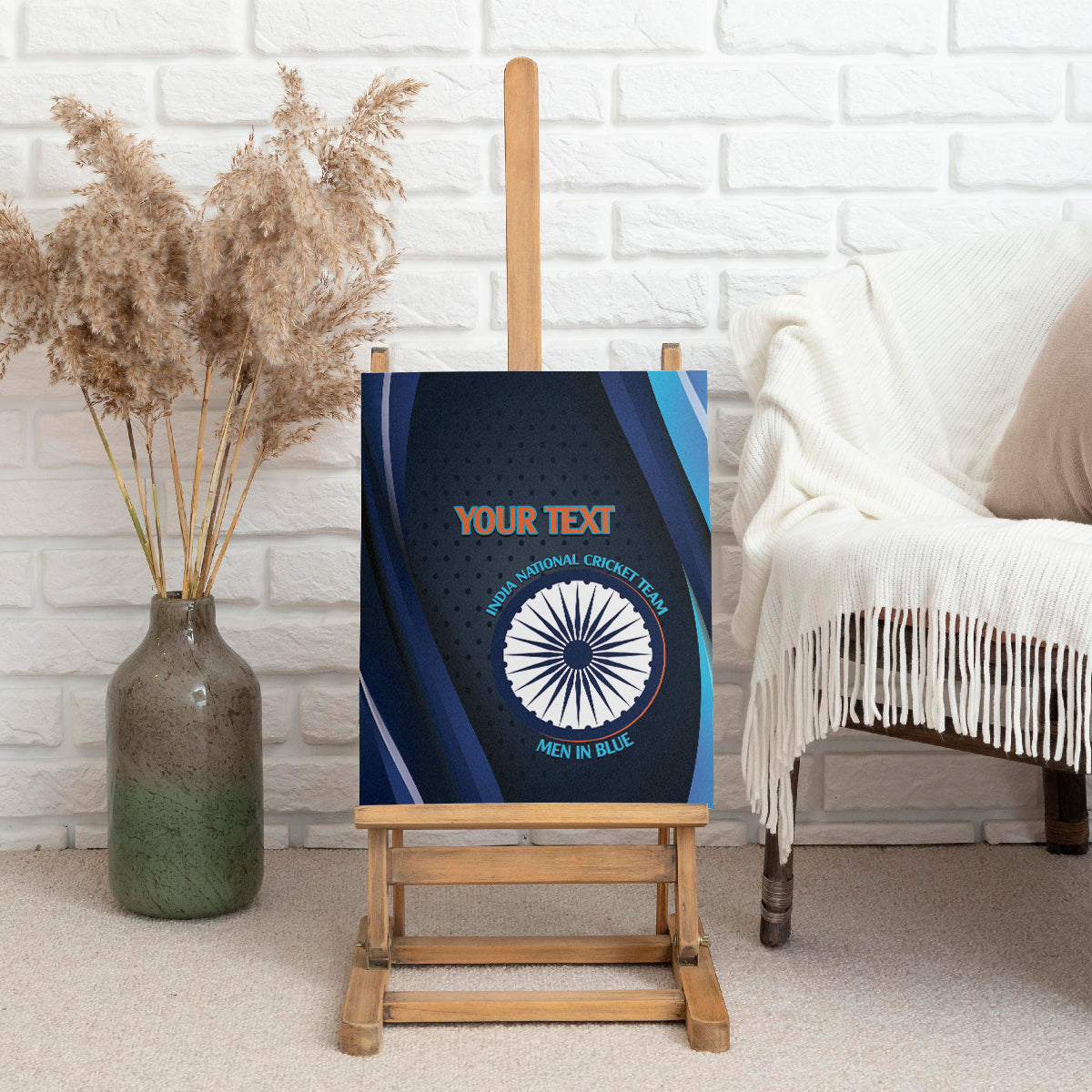 Custom India Cricket Canvas Wall Art 2024 World Cup Go Men in Blue