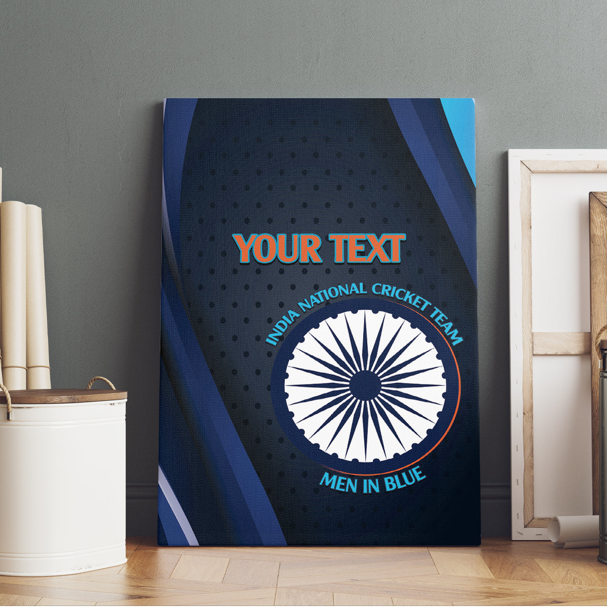 Custom India Cricket Canvas Wall Art 2024 World Cup Go Men in Blue