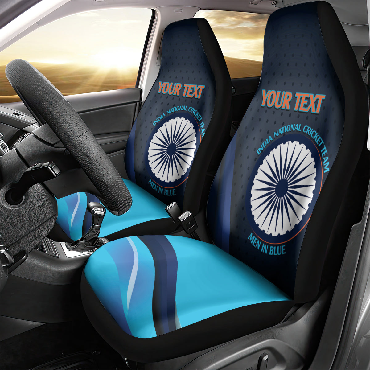 Custom India Cricket Car Seat Cover 2024 World Cup Go Men in Blue