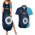 Custom India Cricket Couples Matching Summer Maxi Dress and Hawaiian Shirt 2024 World Cup Go Men in Blue
