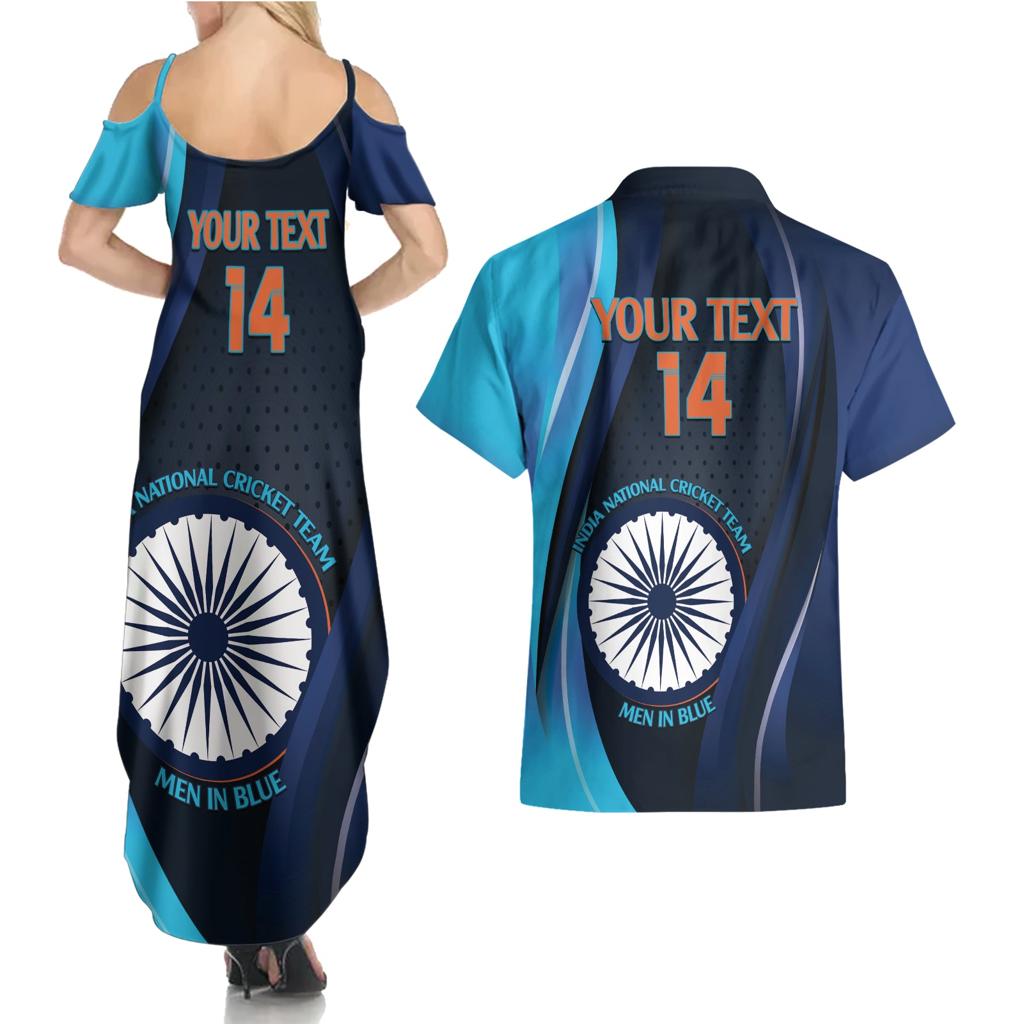Custom India Cricket Couples Matching Summer Maxi Dress and Hawaiian Shirt 2024 World Cup Go Men in Blue
