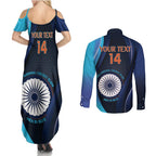Custom India Cricket Couples Matching Summer Maxi Dress and Long Sleeve Button Shirt 2024 World Cup Go Men in Blue
