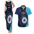 Custom India Cricket Couples Matching Tank Maxi Dress and Hawaiian Shirt 2024 World Cup Go Men in Blue