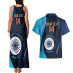 Custom India Cricket Couples Matching Tank Maxi Dress and Hawaiian Shirt 2024 World Cup Go Men in Blue