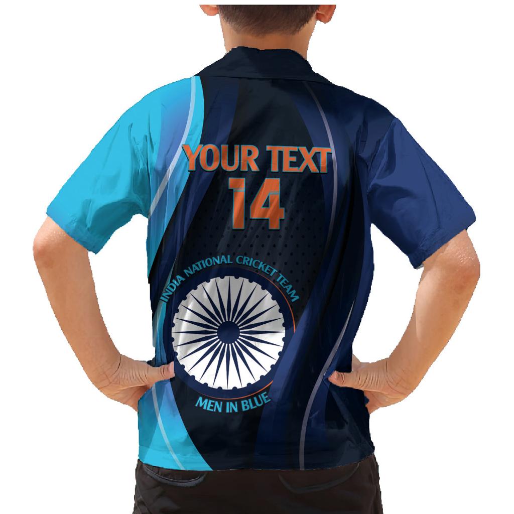 Custom India Cricket Family Matching Mermaid Dress and Hawaiian Shirt 2024 World Cup Go Men in Blue