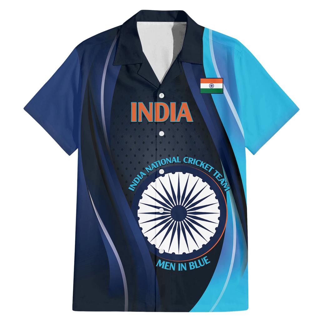 Custom India Cricket Family Matching Mermaid Dress and Hawaiian Shirt 2024 World Cup Go Men in Blue