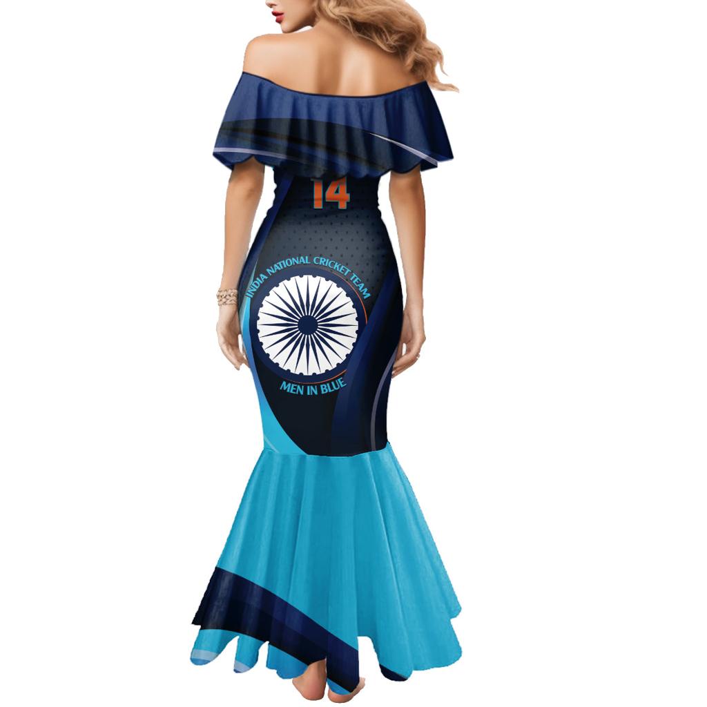 Custom India Cricket Family Matching Mermaid Dress and Hawaiian Shirt 2024 World Cup Go Men in Blue