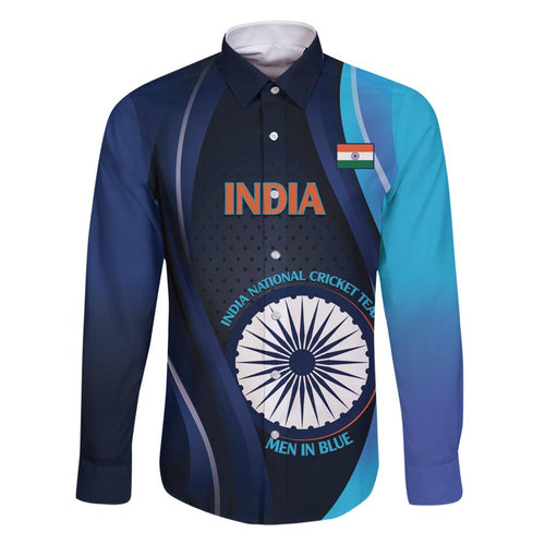 Custom India Cricket Family Matching Off Shoulder Short Dress and Hawaiian Shirt 2024 World Cup Go Men in Blue