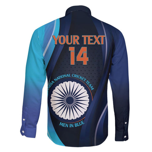 Custom India Cricket Family Matching Off Shoulder Short Dress and Hawaiian Shirt 2024 World Cup Go Men in Blue