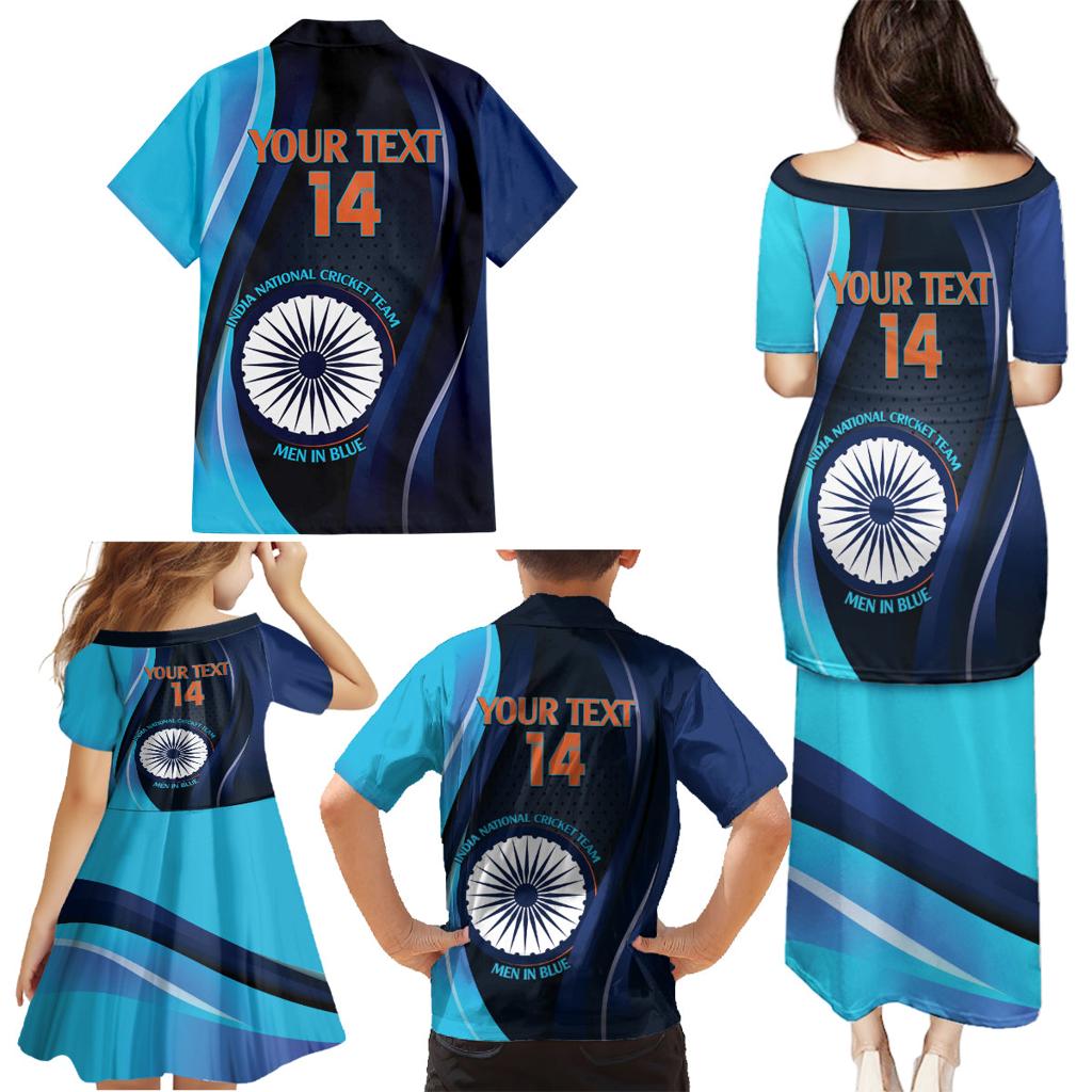 Custom India Cricket Family Matching Puletasi and Hawaiian Shirt 2024 World Cup Go Men in Blue