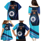 Custom India Cricket Family Matching Puletasi and Hawaiian Shirt 2024 World Cup Go Men in Blue