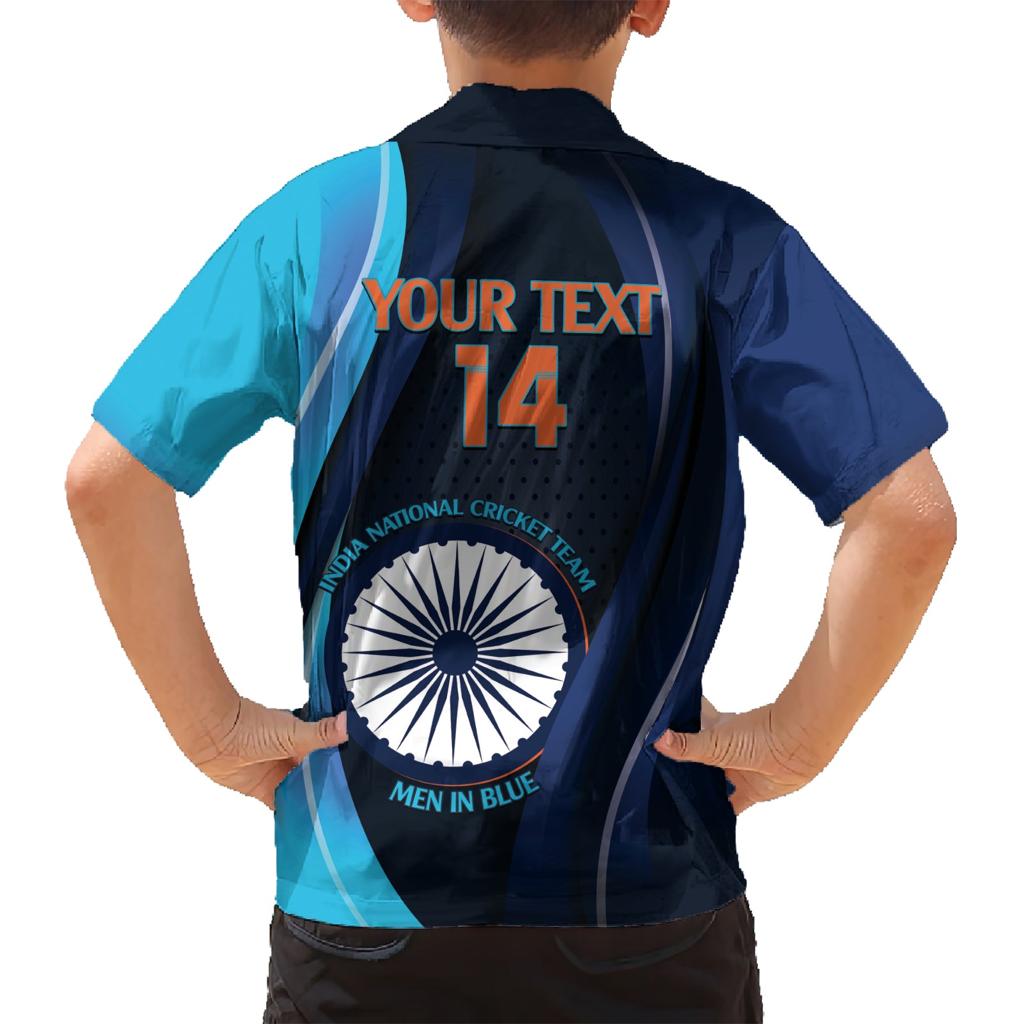 Custom India Cricket Family Matching Short Sleeve Bodycon Dress and Hawaiian Shirt 2024 World Cup Go Men in Blue