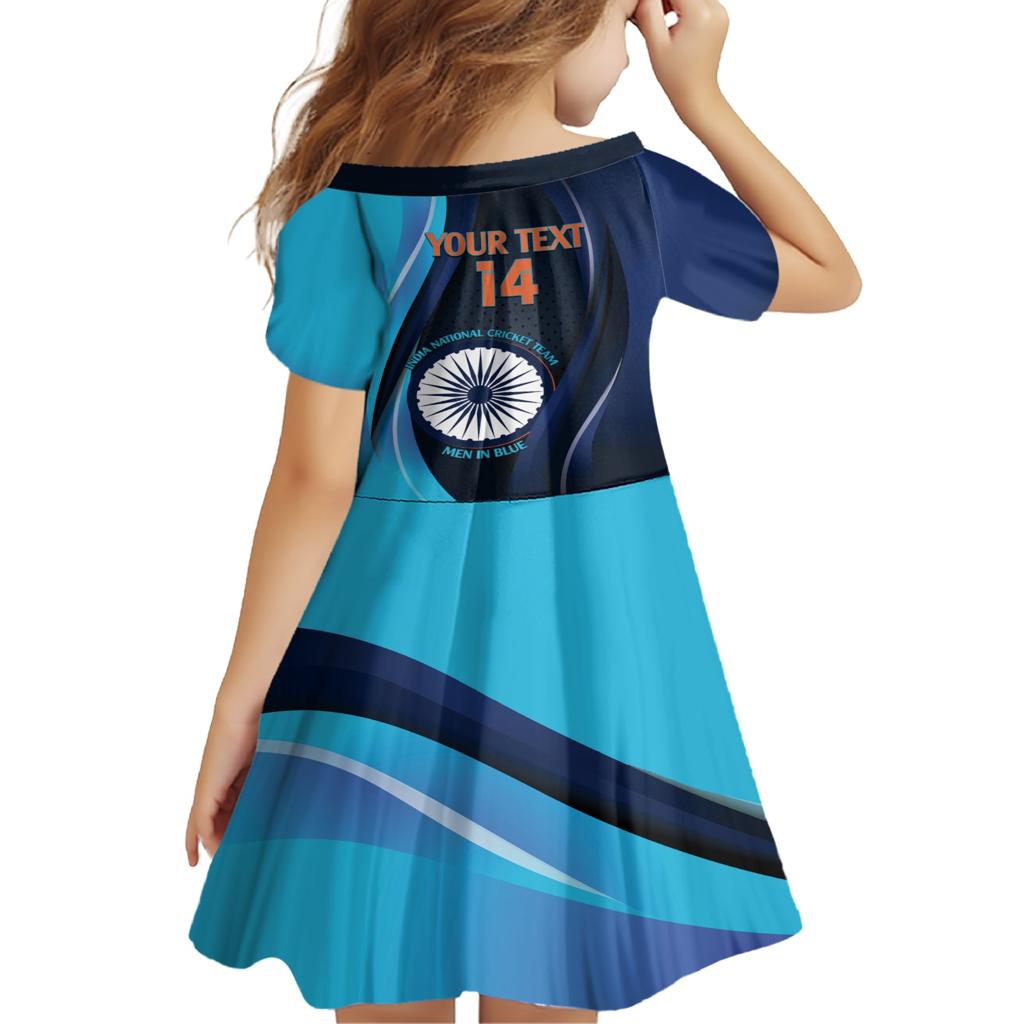 Custom India Cricket Family Matching Short Sleeve Bodycon Dress and Hawaiian Shirt 2024 World Cup Go Men in Blue