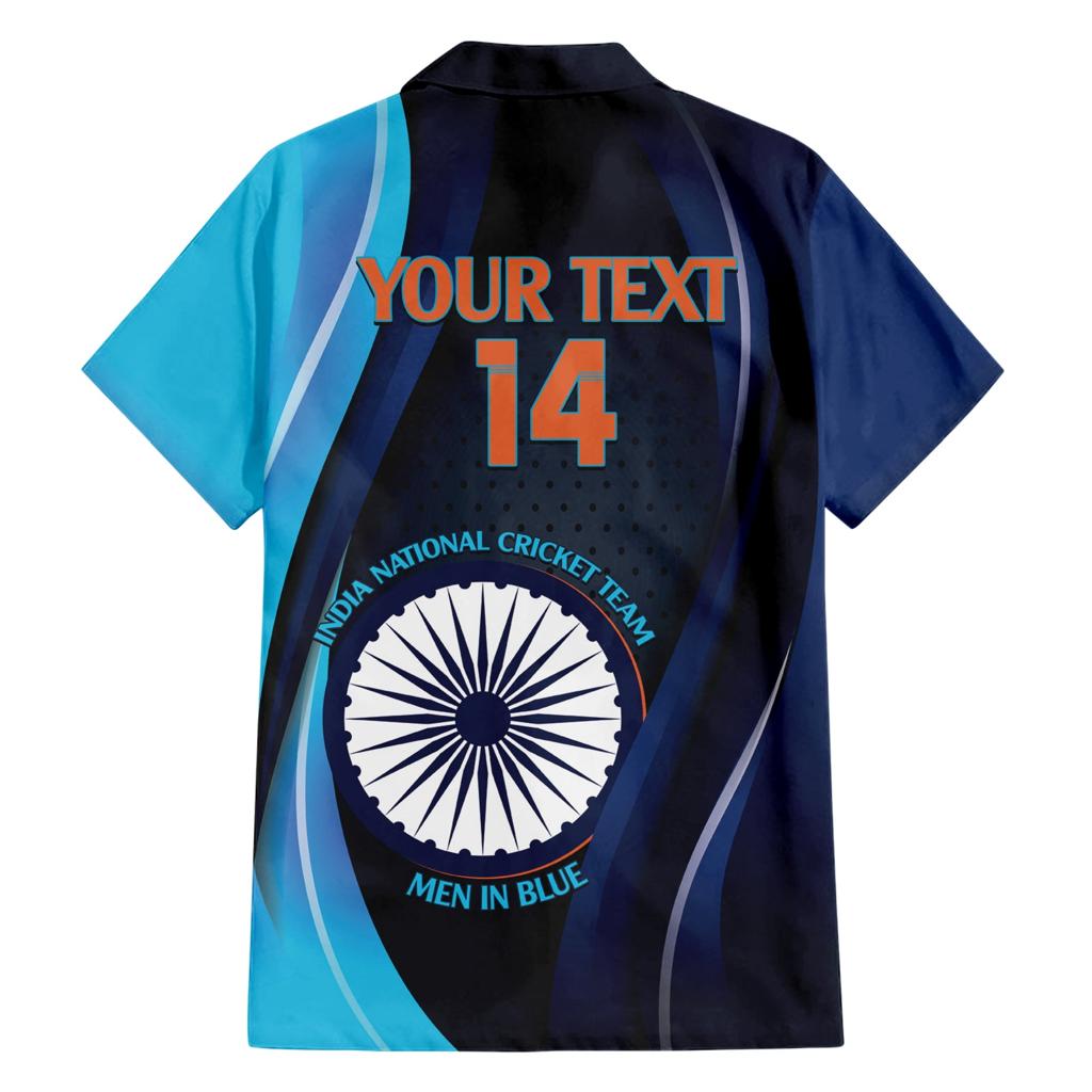 Custom India Cricket Family Matching Short Sleeve Bodycon Dress and Hawaiian Shirt 2024 World Cup Go Men in Blue