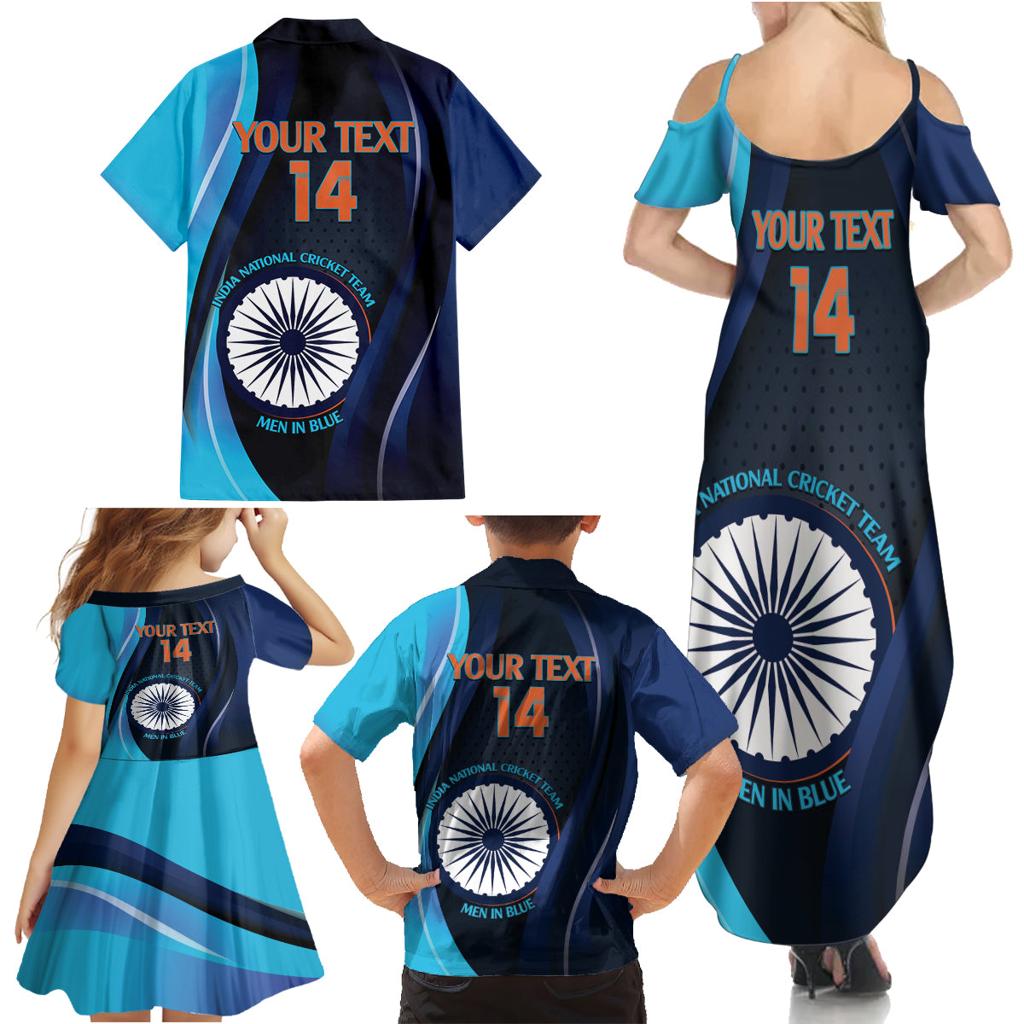 Custom India Cricket Family Matching Summer Maxi Dress and Hawaiian Shirt 2024 World Cup Go Men in Blue