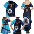 Custom India Cricket Family Matching Summer Maxi Dress and Hawaiian Shirt 2024 World Cup Go Men in Blue
