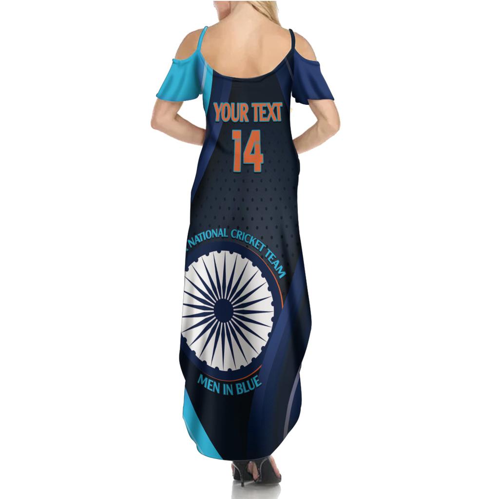 Custom India Cricket Family Matching Summer Maxi Dress and Hawaiian Shirt 2024 World Cup Go Men in Blue