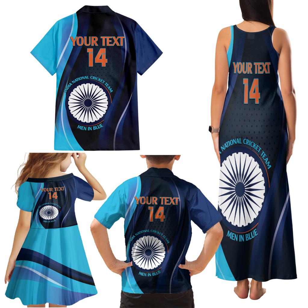 Custom India Cricket Family Matching Tank Maxi Dress and Hawaiian Shirt 2024 World Cup Go Men in Blue