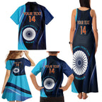 Custom India Cricket Family Matching Tank Maxi Dress and Hawaiian Shirt 2024 World Cup Go Men in Blue