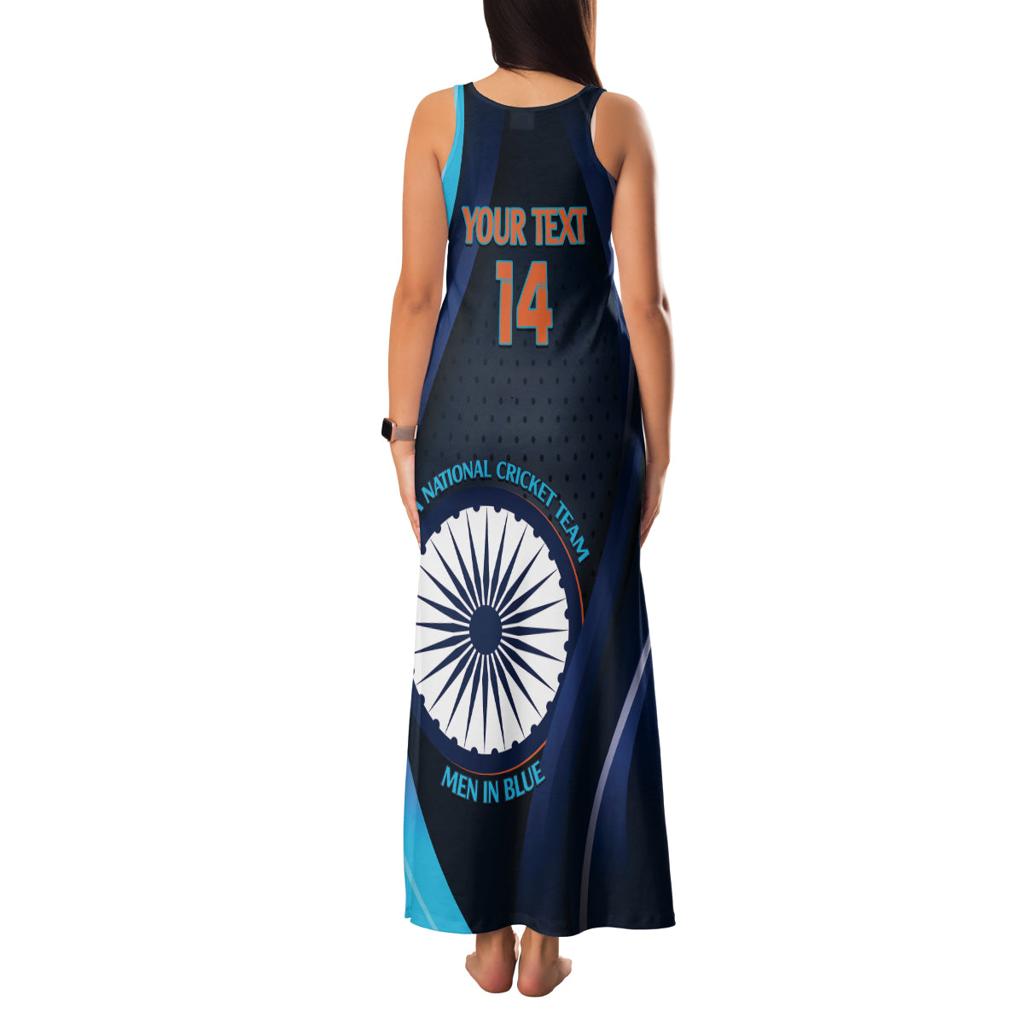 Custom India Cricket Family Matching Tank Maxi Dress and Hawaiian Shirt 2024 World Cup Go Men in Blue