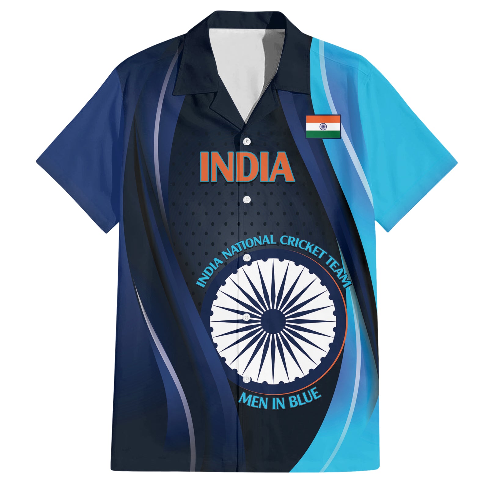 Custom India Cricket Hawaiian Shirt 2024 World Cup Go Men in Blue