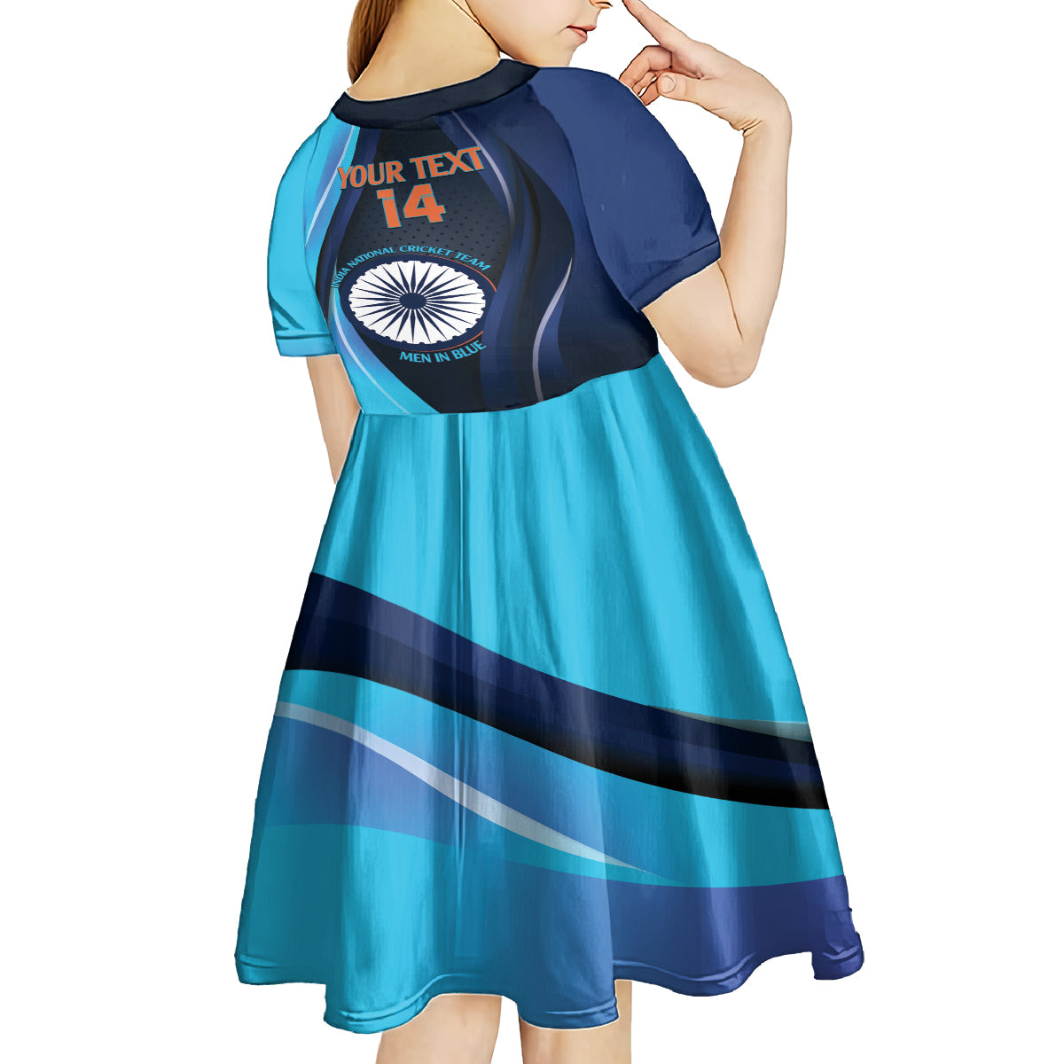 Custom India Cricket Kid Short Sleeve Dress 2024 World Cup Go Men in Blue