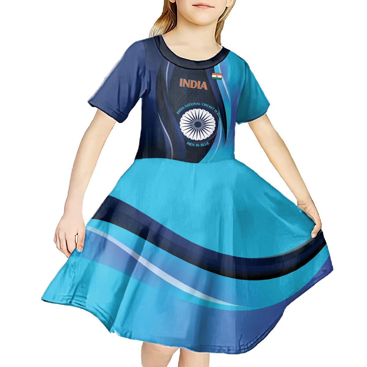 Custom India Cricket Kid Short Sleeve Dress 2024 World Cup Go Men in Blue
