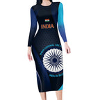 Custom India Cricket Long Sleeve Bodycon Dress 2024 World Cup Go Men in Blue