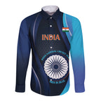 Custom India Cricket Long Sleeve Button Shirt 2024 World Cup Go Men in Blue